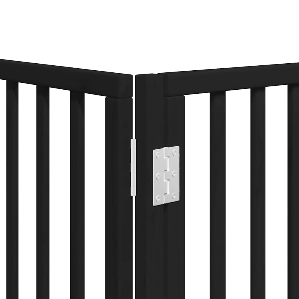 Dog Gate with Door Foldable 8 Panels Black 640 cm Poplar Wood