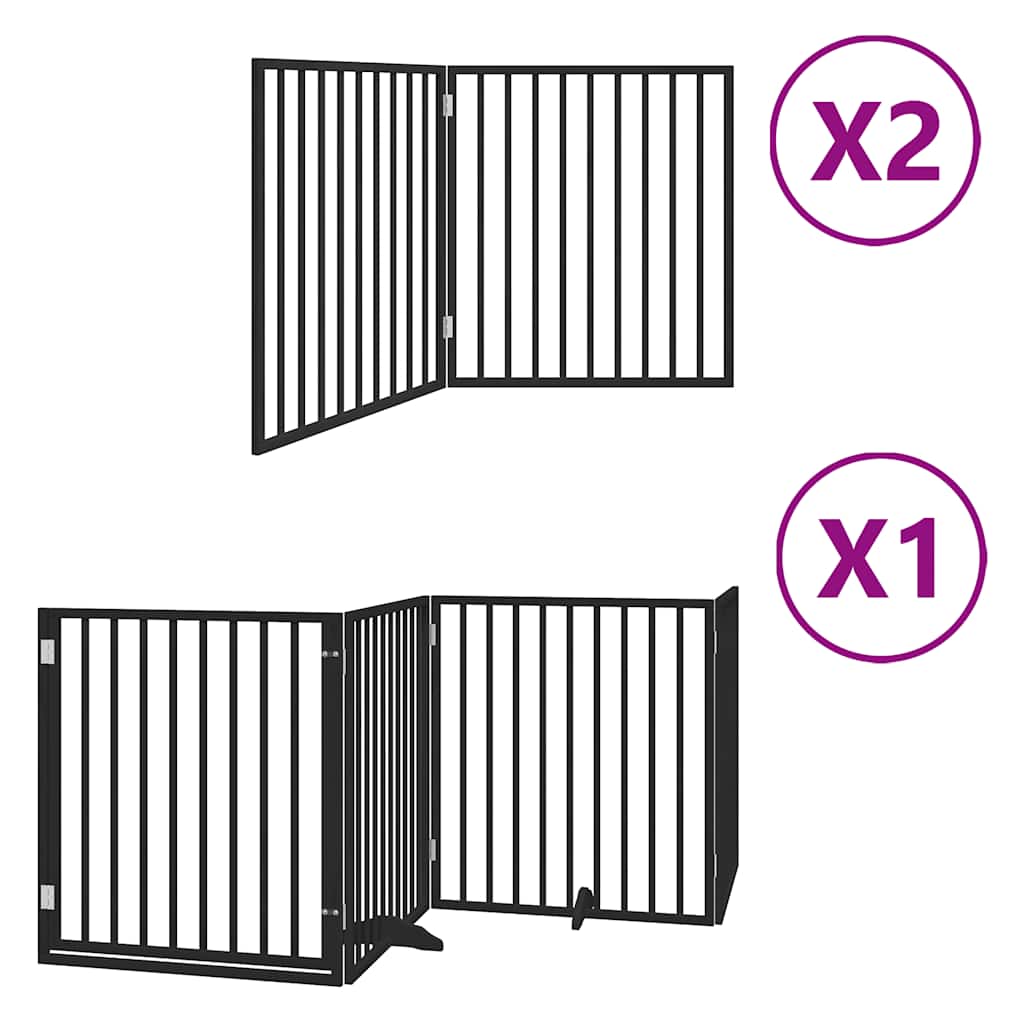 Dog Gate with Door Foldable 8 Panels Black 640 cm Poplar Wood
