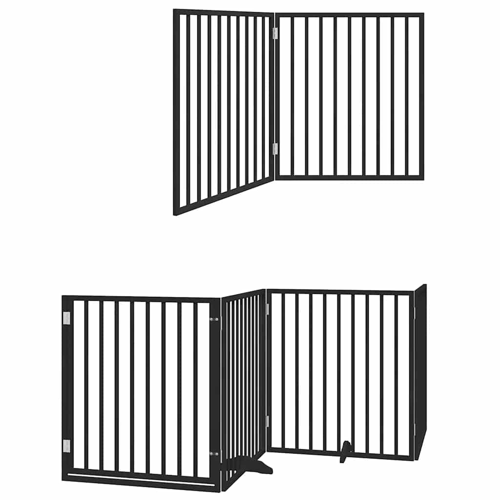 Dog Gate with Door Foldable 8 Panels Black 640 cm Poplar Wood