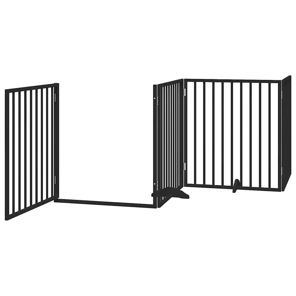 Dog Gate with Door Foldable 8 Panels Black 640 cm Poplar Wood