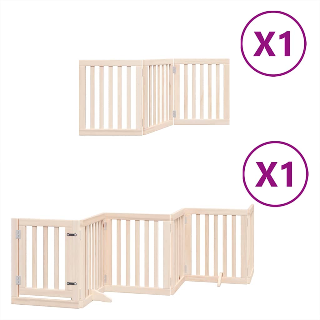 Dog Gate with Door Foldable 9 Panels 450 cm Poplar Wood