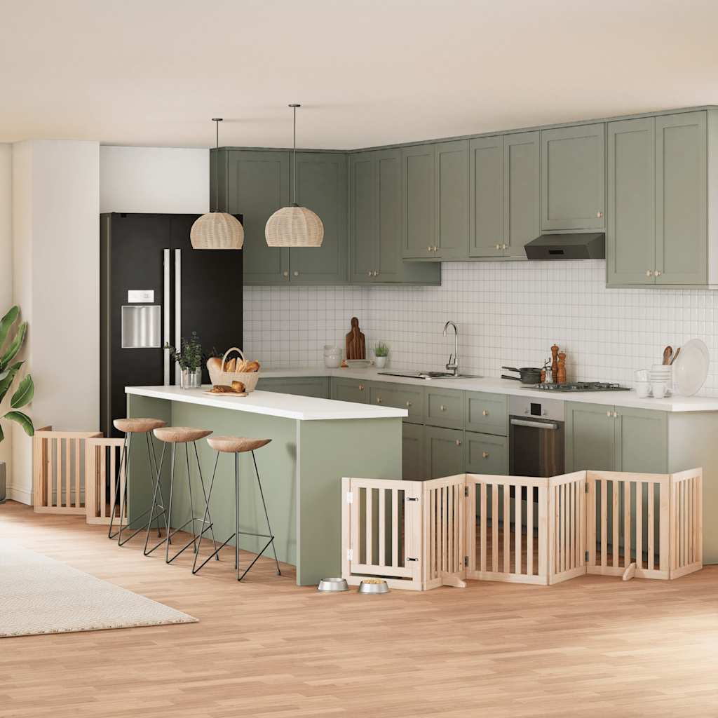 Dog Gate with Door Foldable 12 Panels 600 cm Poplar Wood