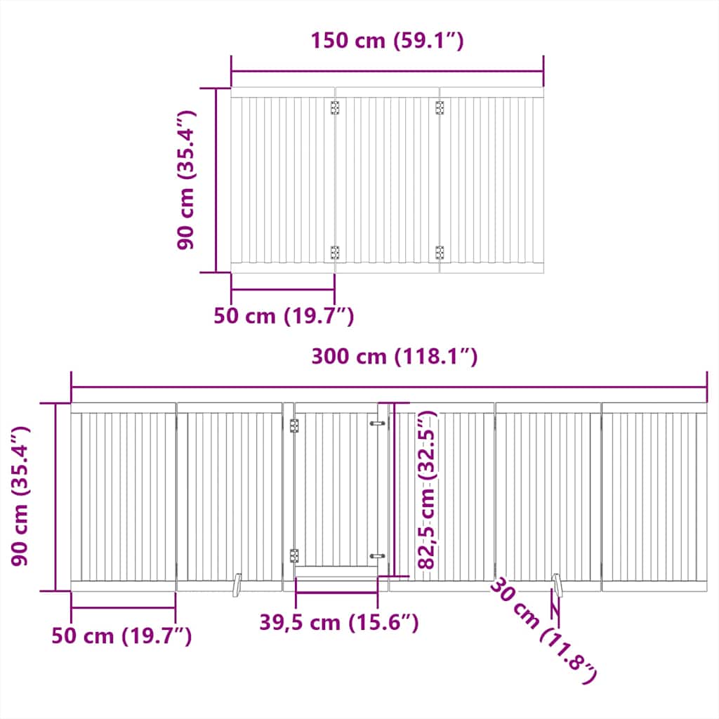 Dog Gate with Door Foldable 9 Panels 450 cm Poplar Wood