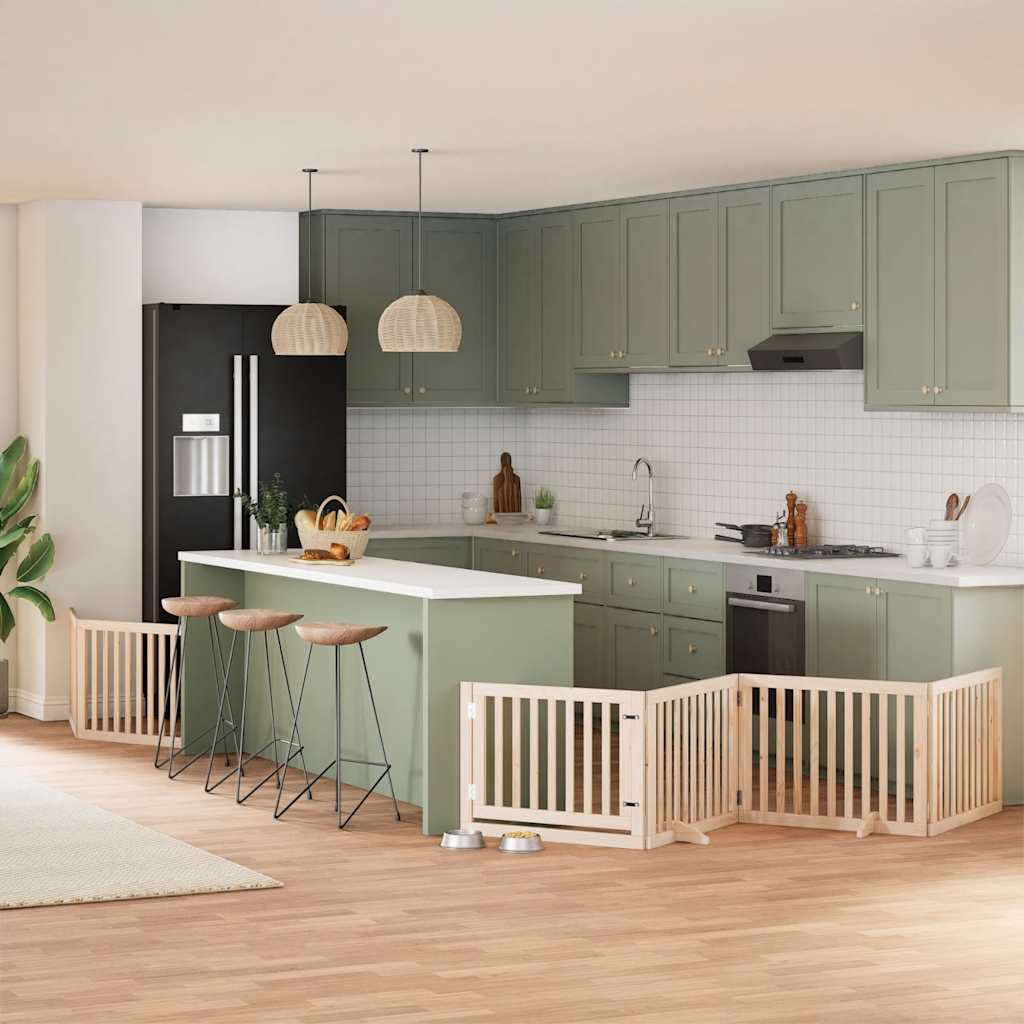 Dog Gate with Door Foldable 8 Panels 640 cm Poplar Wood