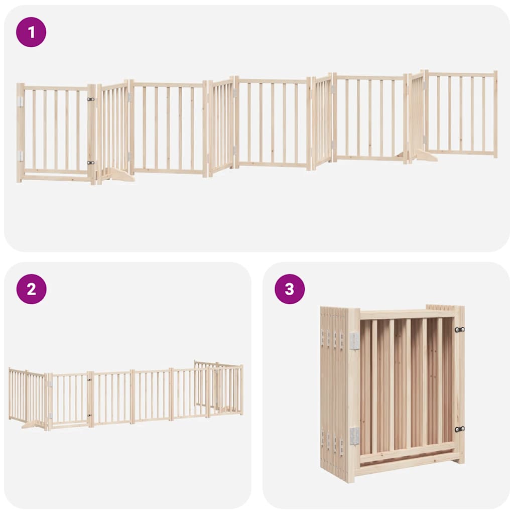 Dog Gate with Door Foldable 9 Panels 450 cm Poplar Wood