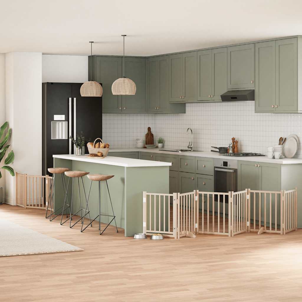 Dog Gate with Door Foldable 9 Panels 450 cm Poplar Wood