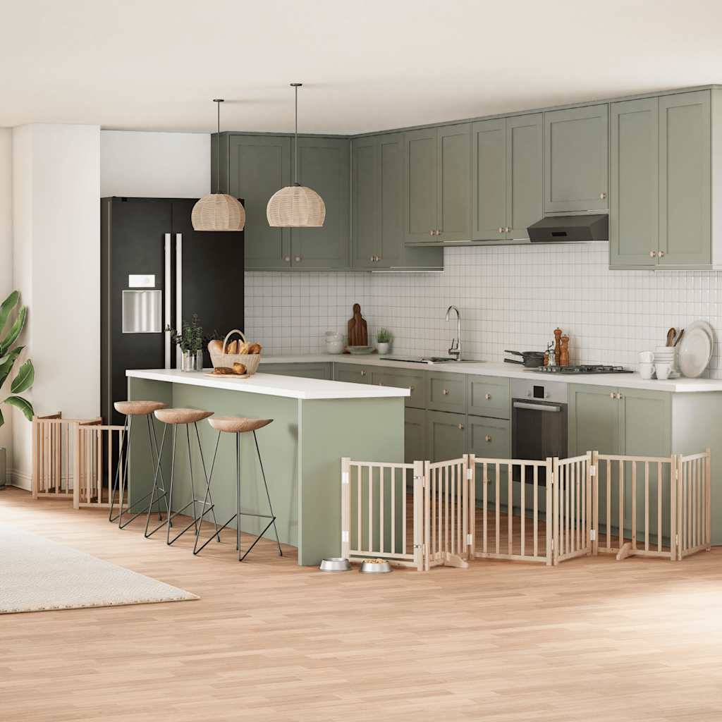 Dog Gate with Door Foldable 15 Panels 750 cm Poplar Wood