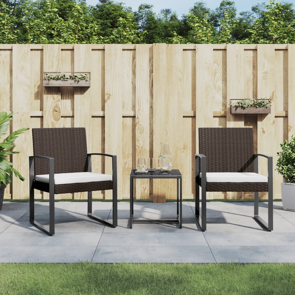 3 piece Garden Dining Set with Cushions Brown PP Rattan