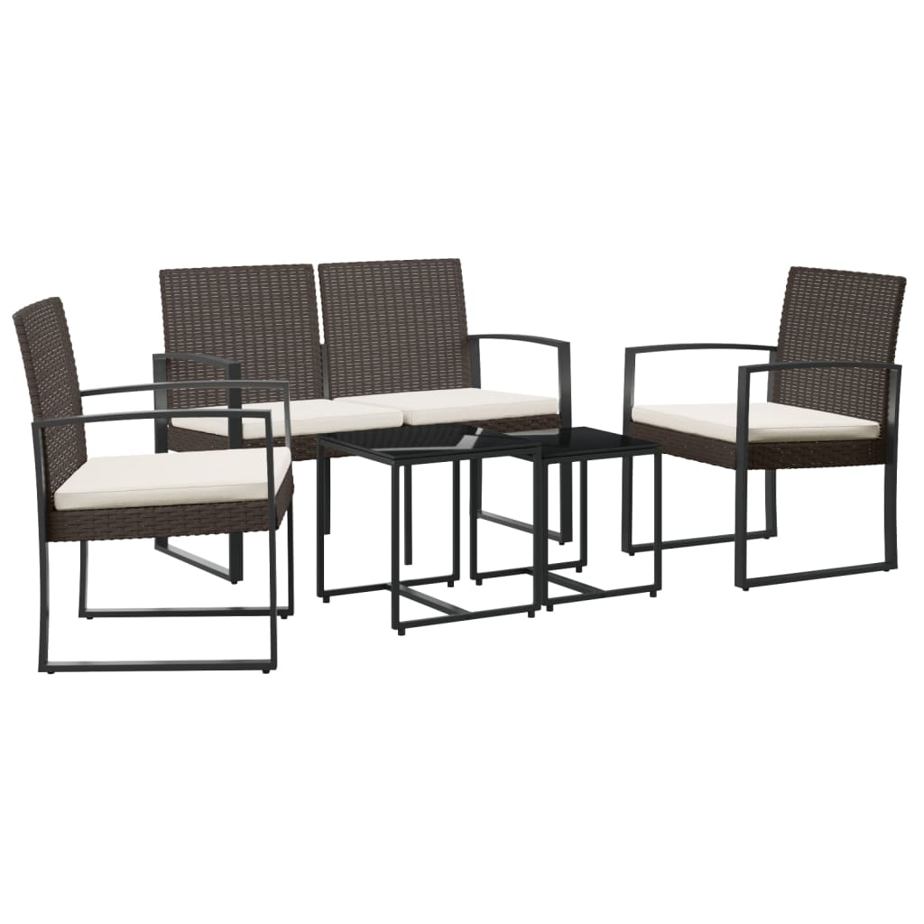 5 piece Garden Dining Set with Cushions Brown PP Rattan