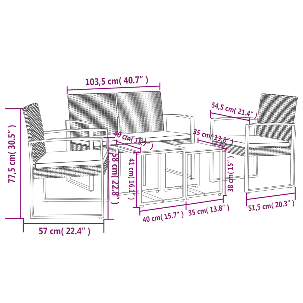 5 piece Garden Dining Set with Cushions Brown PP Rattan