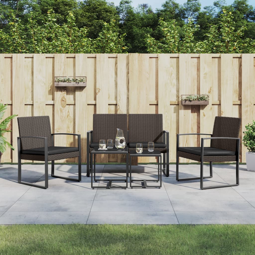 5 piece Garden Dining Set with Cushions Brown PP Rattan