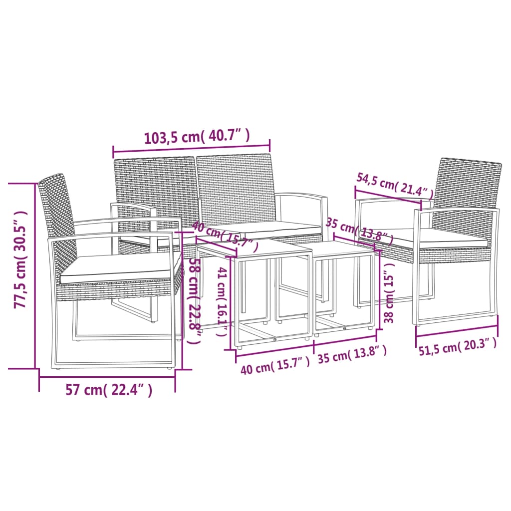 5 piece Garden Dining Set with Cushions Dark Grey PP Rattan