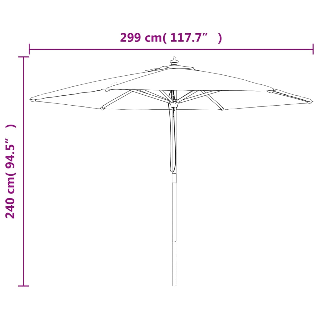 Garden Parasol with Wooden Pole Taupe 299x240 cm