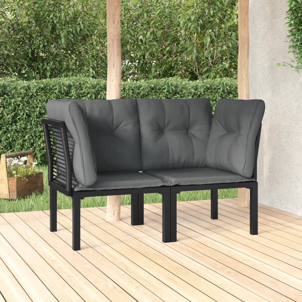 Garden Corner Chairs with Cushions 2 pcs Black&amp;Grey Poly Rattan