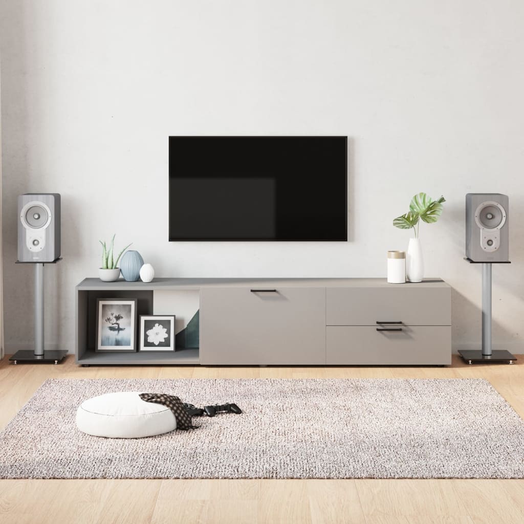 Speaker Stands 2 pcs Black&amp;Silver Tempered Glass 1 Pillar Design