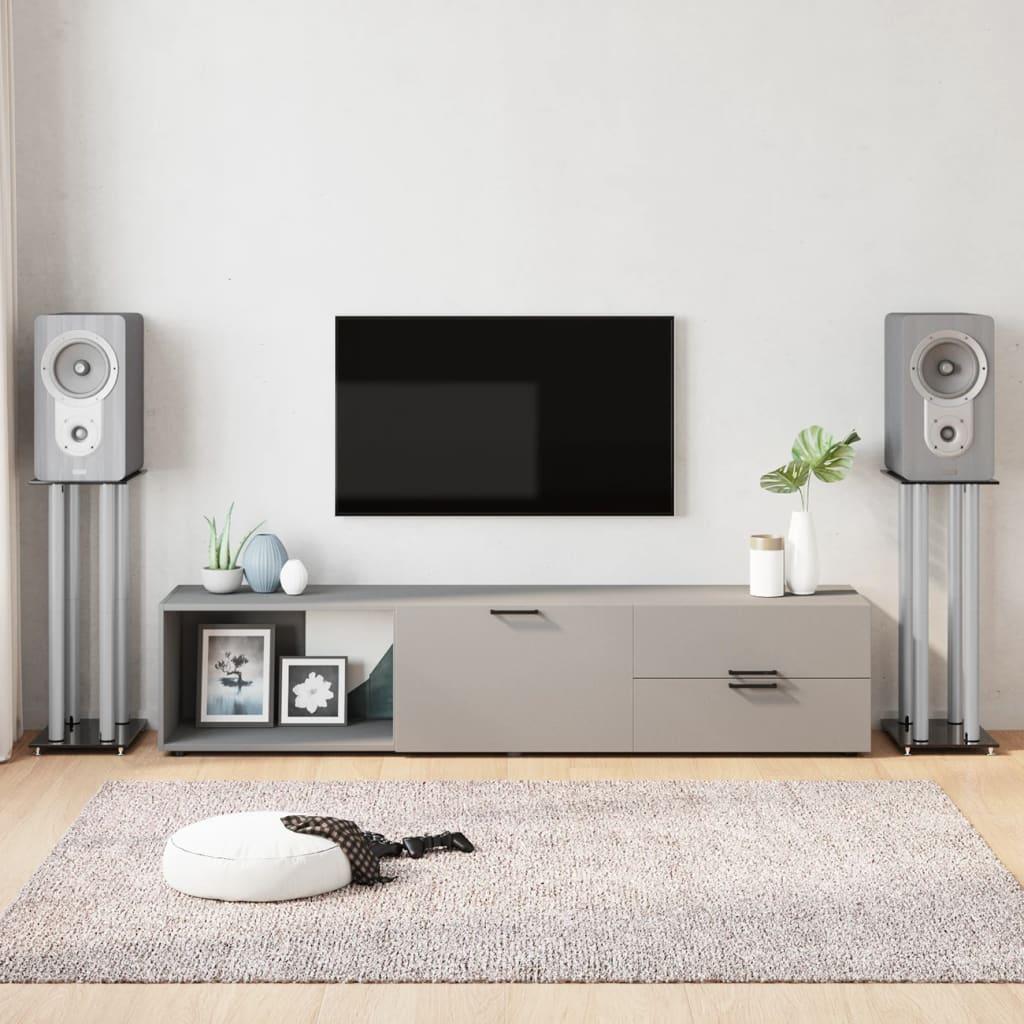 Speaker Stands 2 pcs Black&amp;Silver Tempered Glass 4 Pillars Design