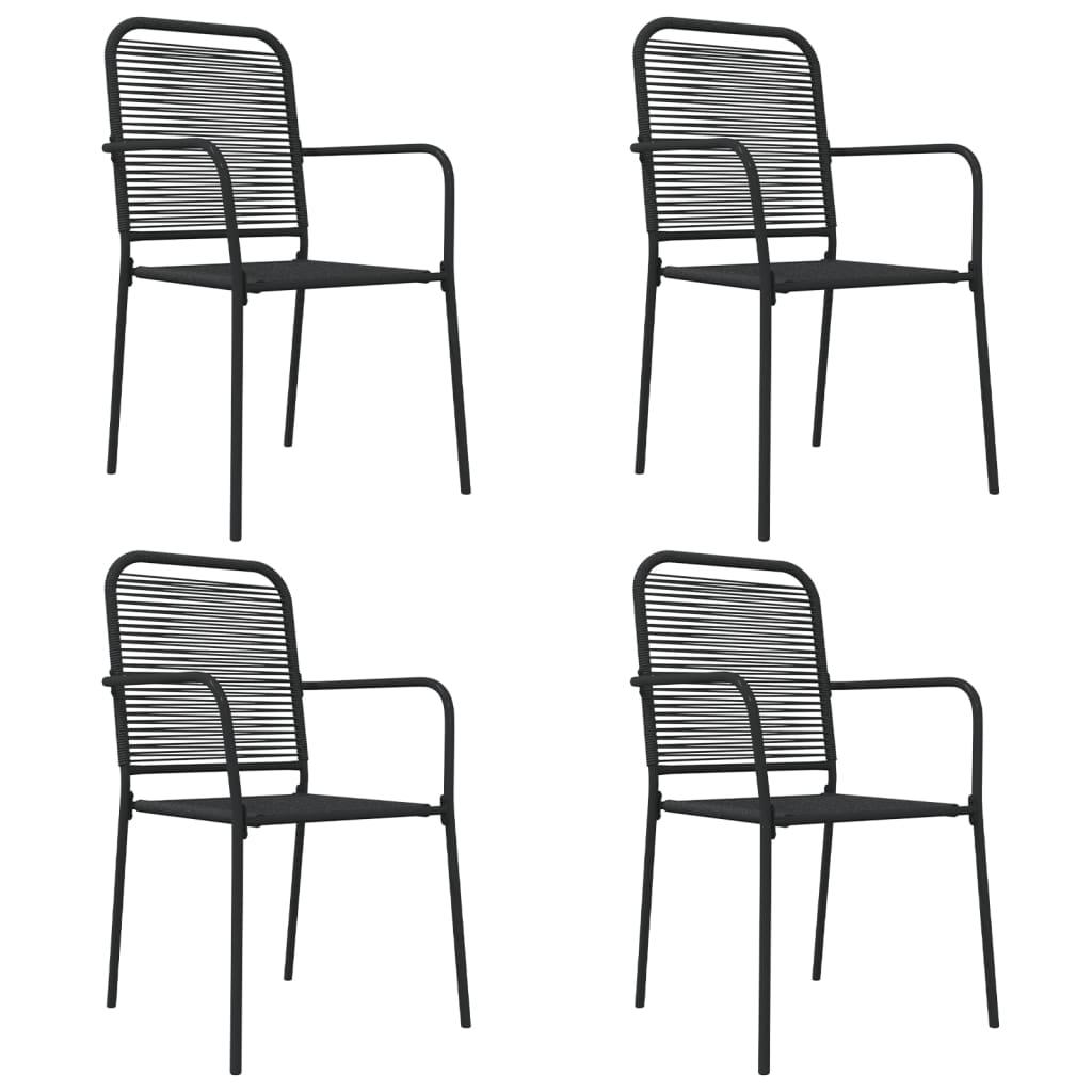 5 Piece Garden Dining Set Black Cotton Rope and Steel