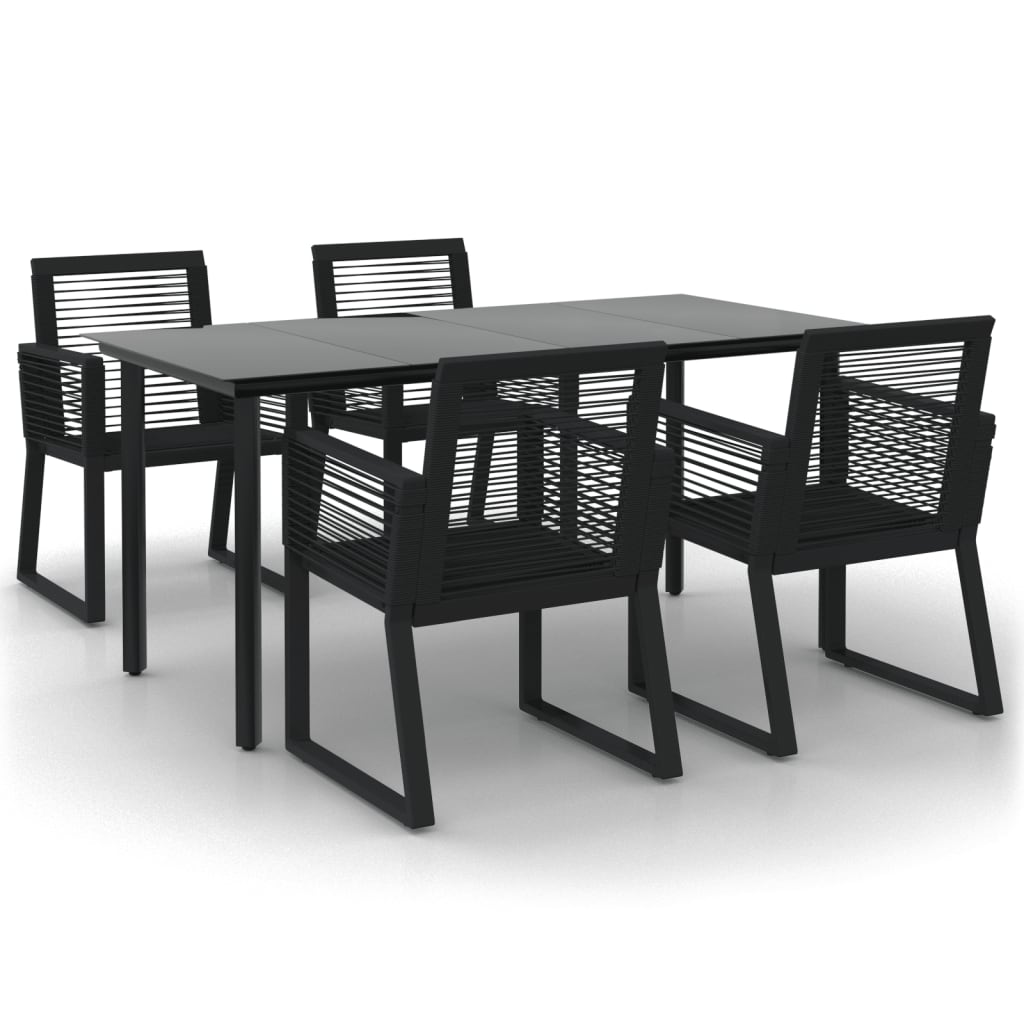 5 Piece Garden Dining Set Black PVC Rattan