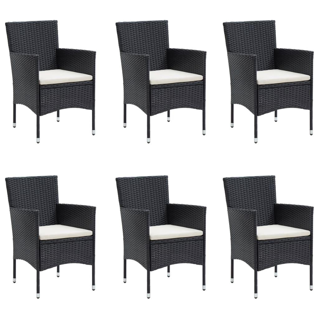 7 Piece Garden Dining Set with Cushions Black