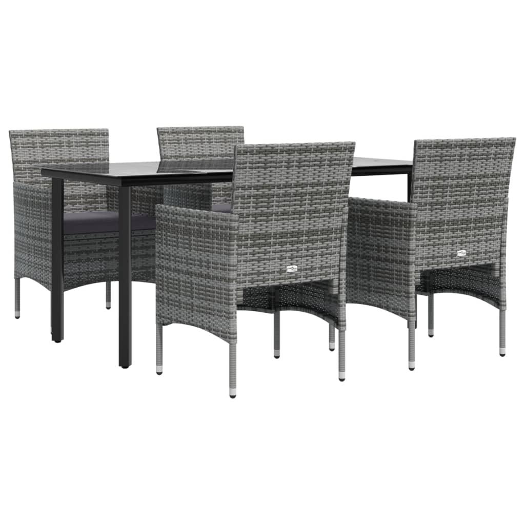 5 Piece Garden Dining Set with Cushions Grey and Black
