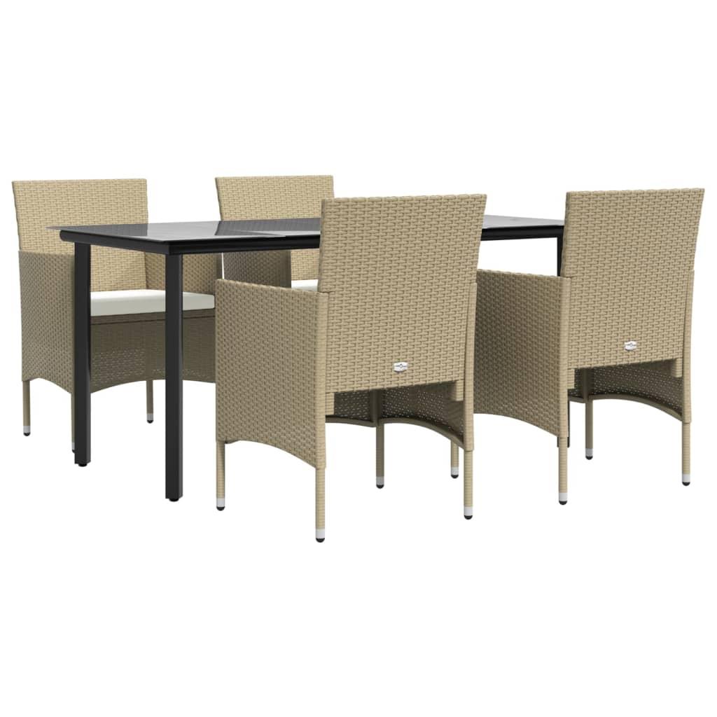 5 Piece Garden Dining Set with Cushions Beige and Black