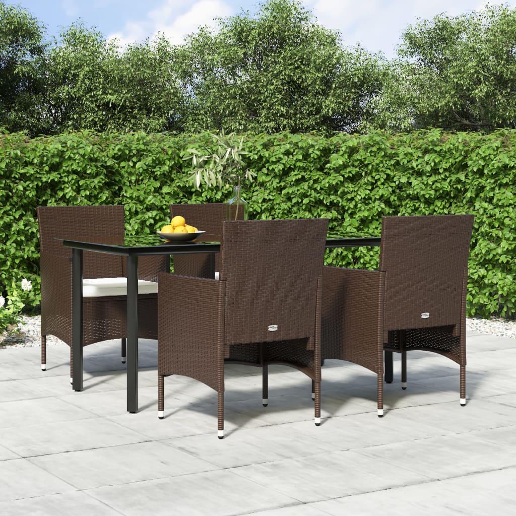 5 Piece Garden Dining Set with Cushions Brown and Black