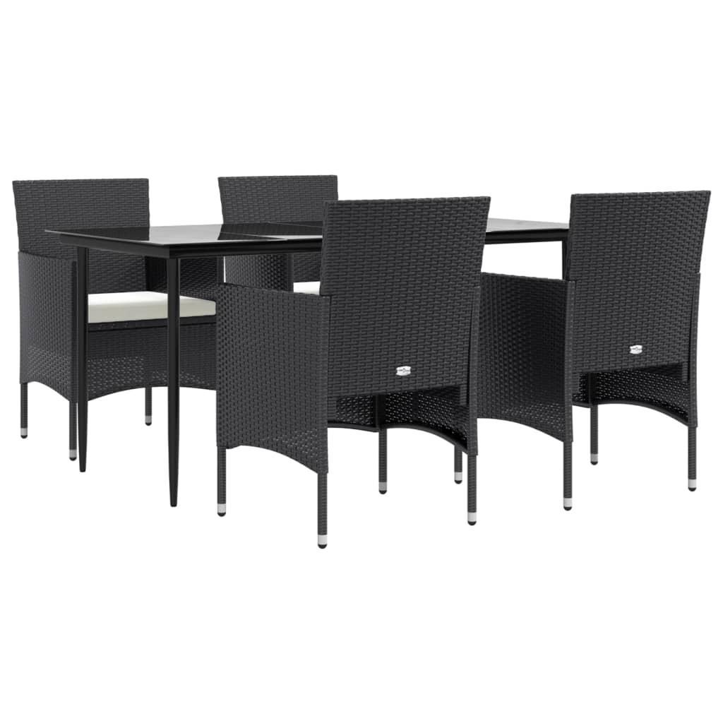 5 Piece Garden Dining Set with Cushions Black