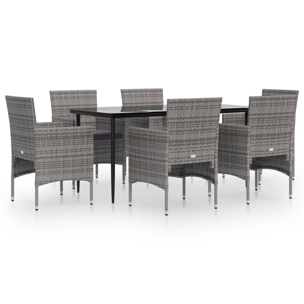 7 Piece Garden Dining Set with Cushions Grey and Black