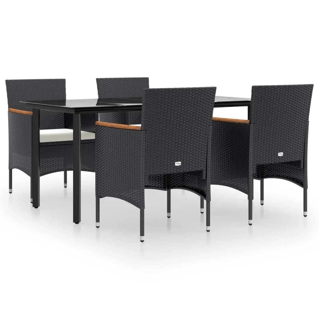 5 Piece Garden Dining Set with Cushions Black