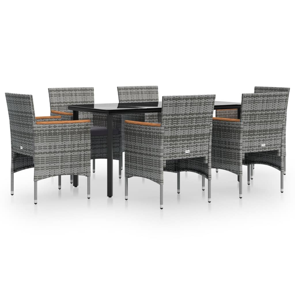 7 Piece Garden Dining Set with Cushions Grey and Black