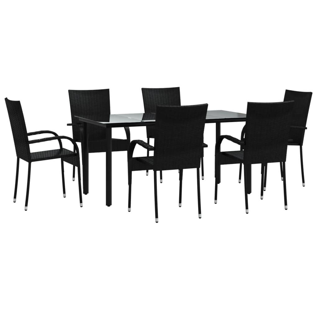 7 Piece Garden Dining Set Black Poly Rattan