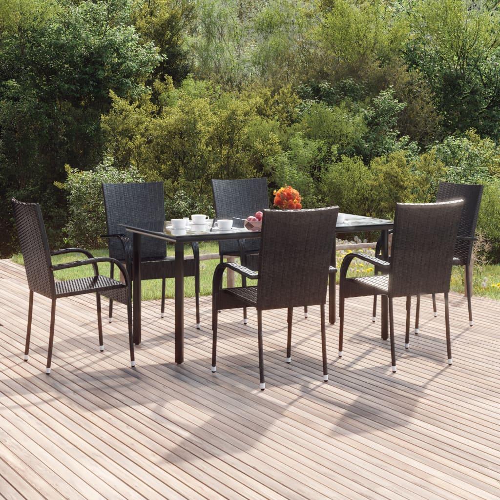 7 Piece Garden Dining Set Black Poly Rattan