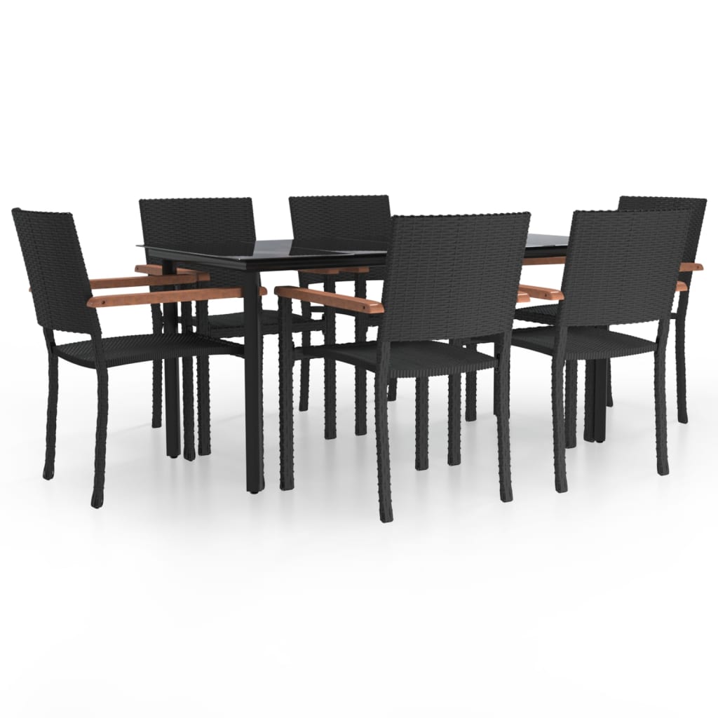 7 Piece Garden Dining Set Black Poly Rattan