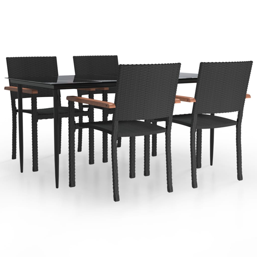 5 Piece Garden Dining Set Black Poly Rattan