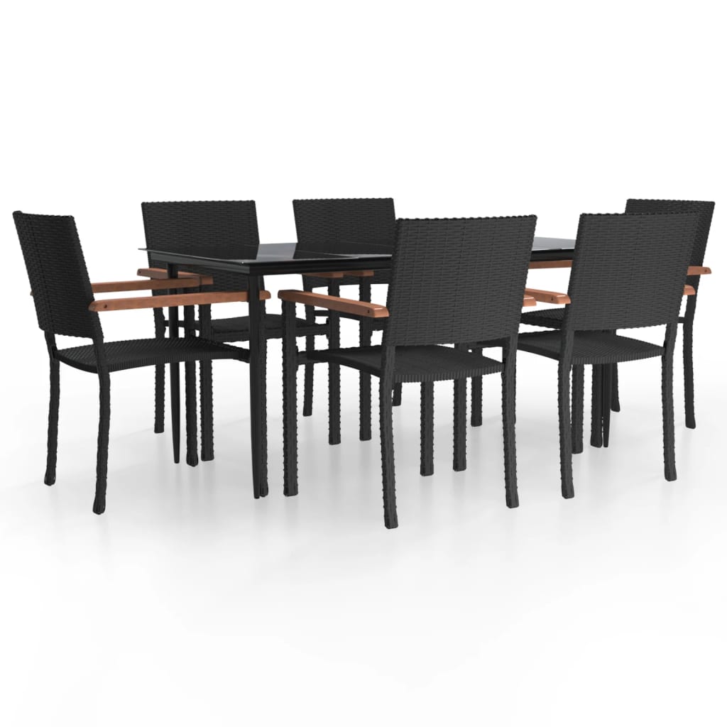 7 Piece Garden Dining Set Black Poly Rattan