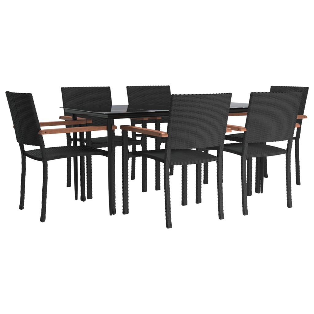 7 Piece Garden Dining Set Black Poly Rattan