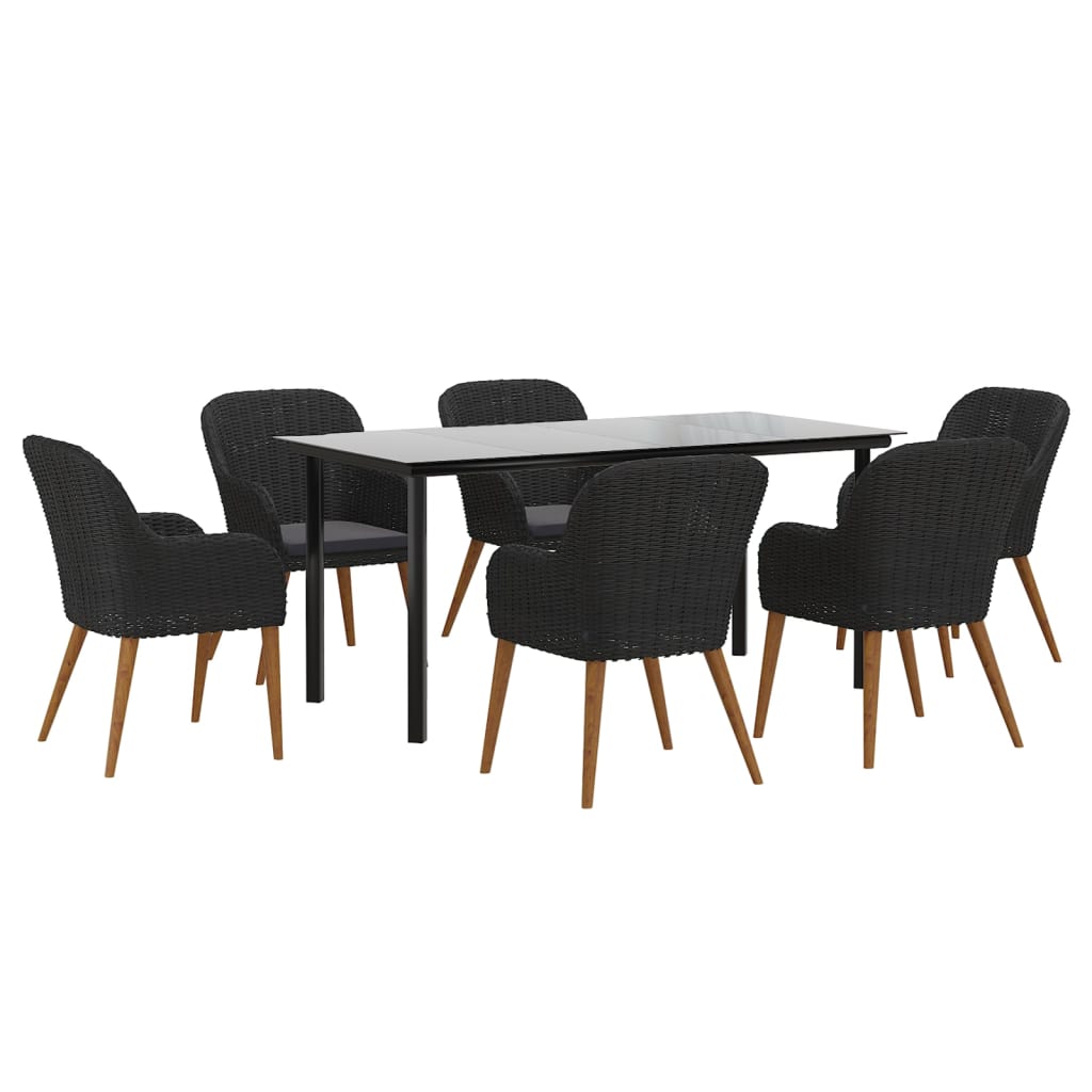 7 Piece Garden Dining Set with Cushions Black