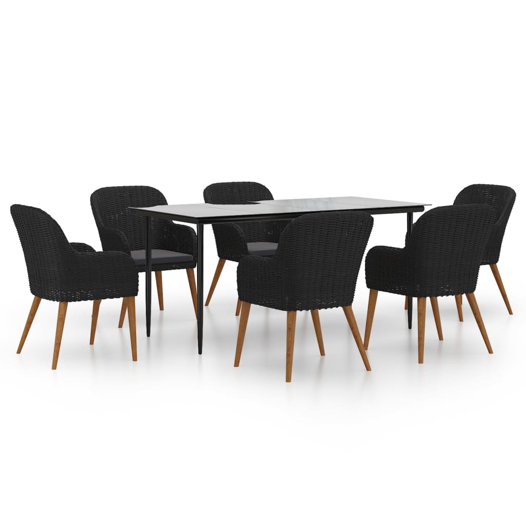7 Piece Garden Dining Set with Cushions Black