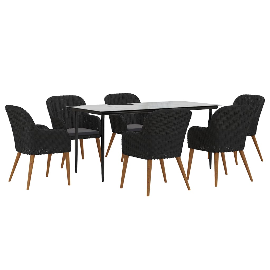 7 Piece Garden Dining Set with Cushions Black