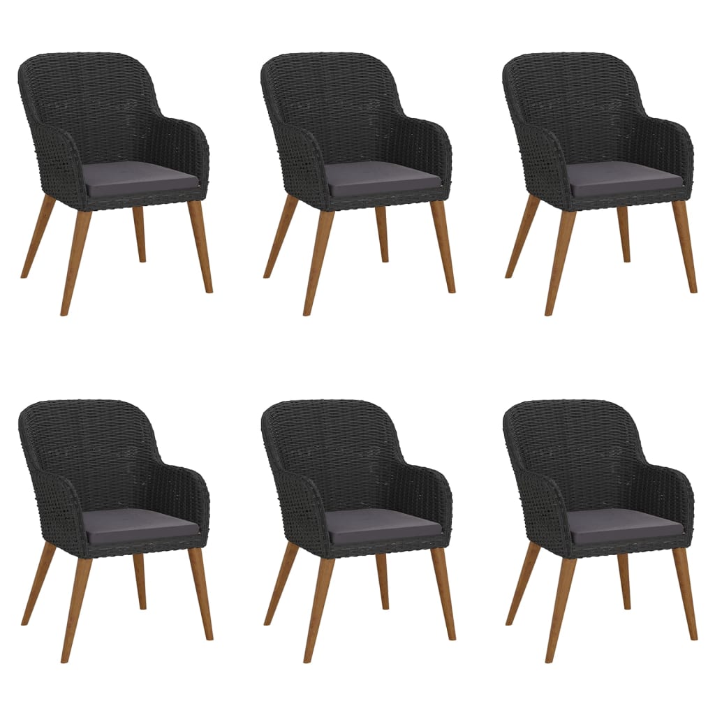 7 Piece Garden Dining Set with Cushions Black