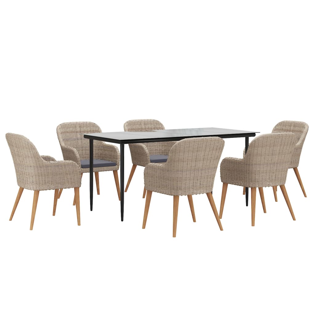 7 Piece Garden Dining Set with Cushions Brown