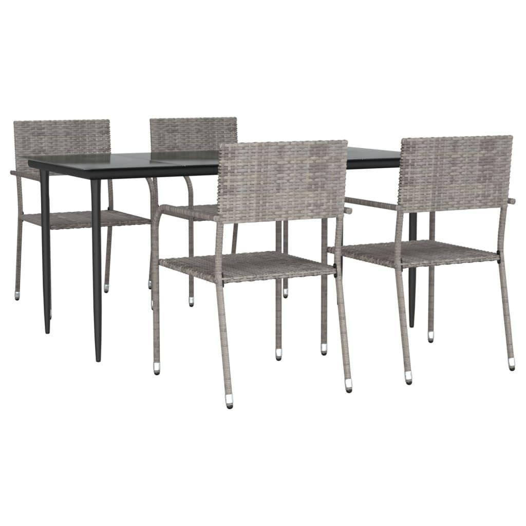 5 Piece Garden Dining Set Grey Poly Rattan