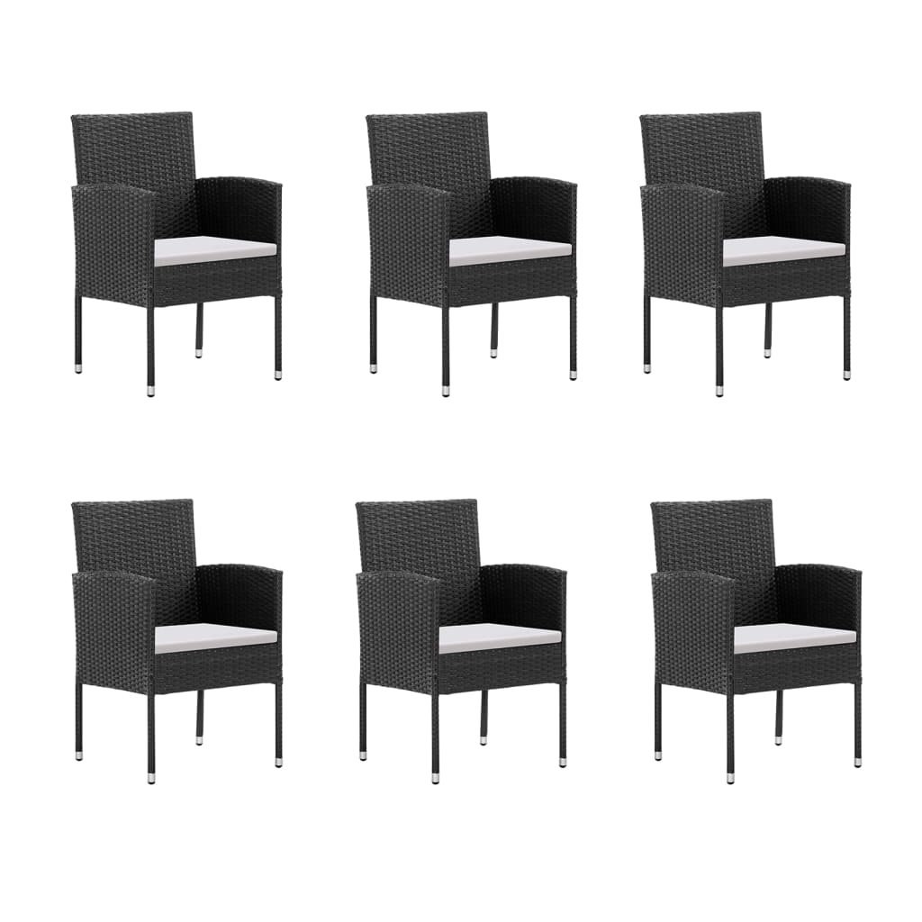 7 Piece Garden Dining Set with Cushions Black Poly Rattan