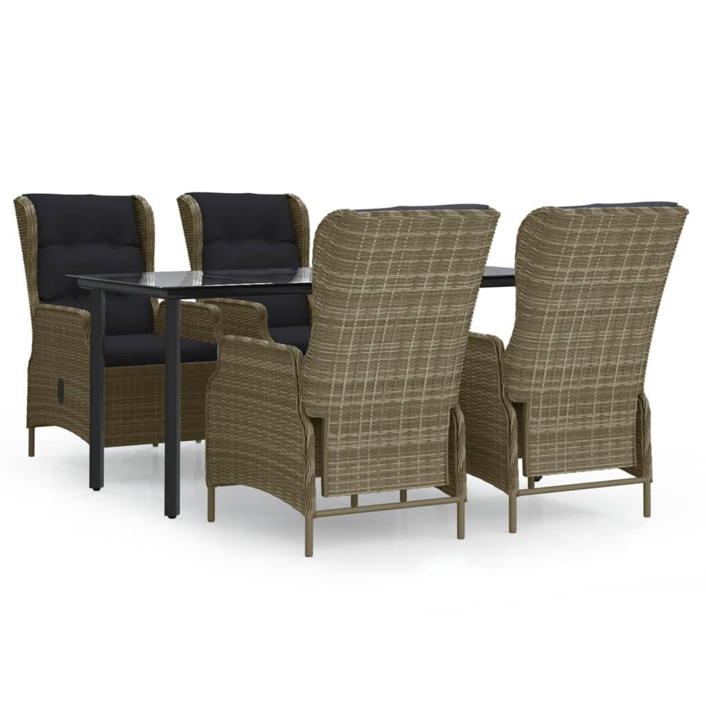 5 Piece Garden Dining Set Brown Poly Rattan
