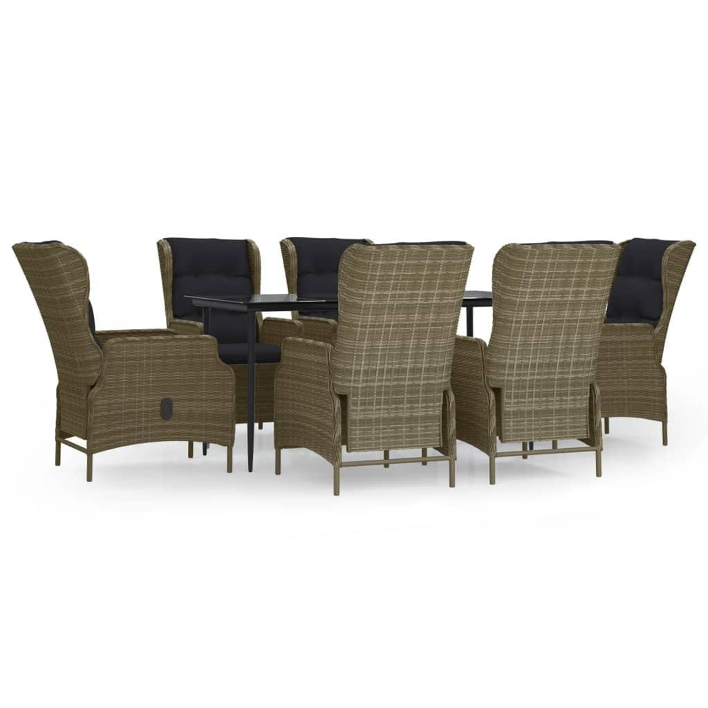 7 Piece Garden Dining Set Brown Poly Rattan