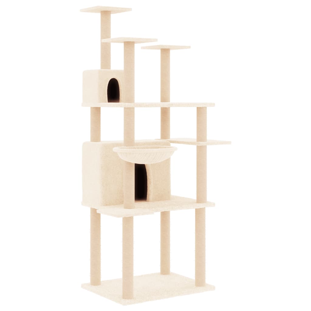 Cat Tree with Sisal Scratching Posts Cream 166 cm