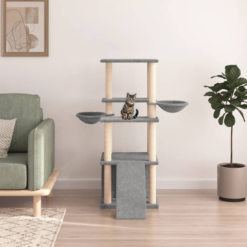 Cat Tree with Sisal Scratching Posts Light Grey 133 cm