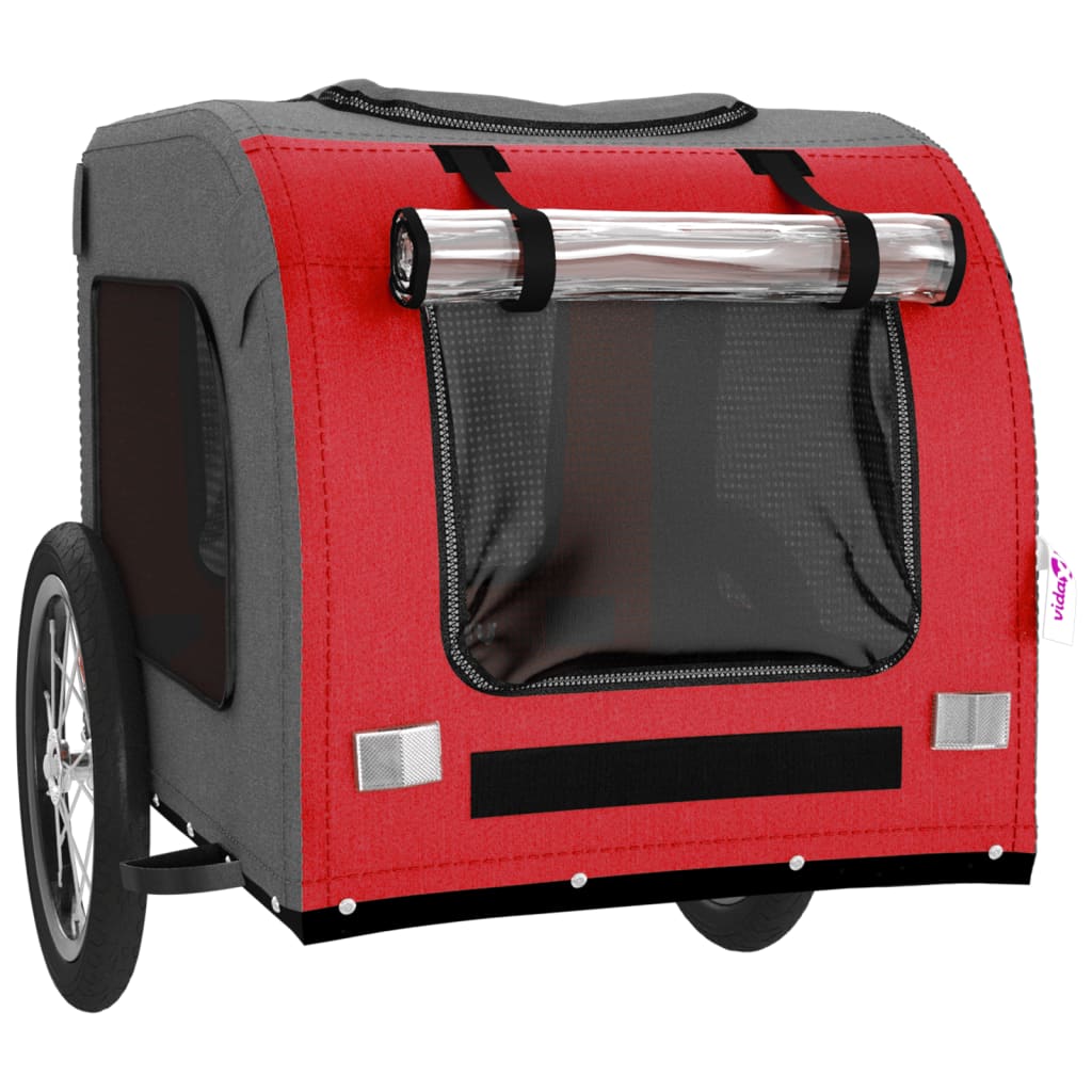 Pet Bike Trailer Red and Grey Oxford Fabric and Iron