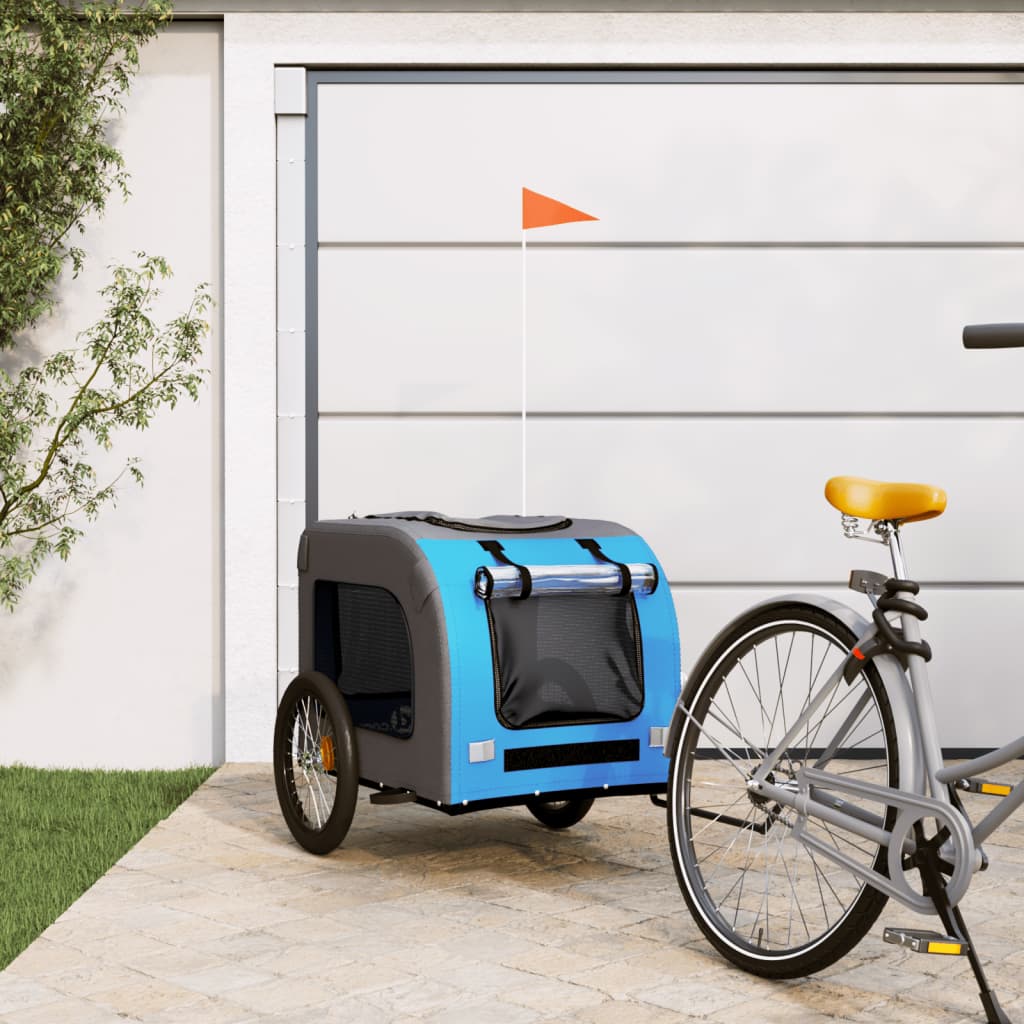 Pet Bike Trailer Blue and Grey Oxford Fabric&amp;Iron