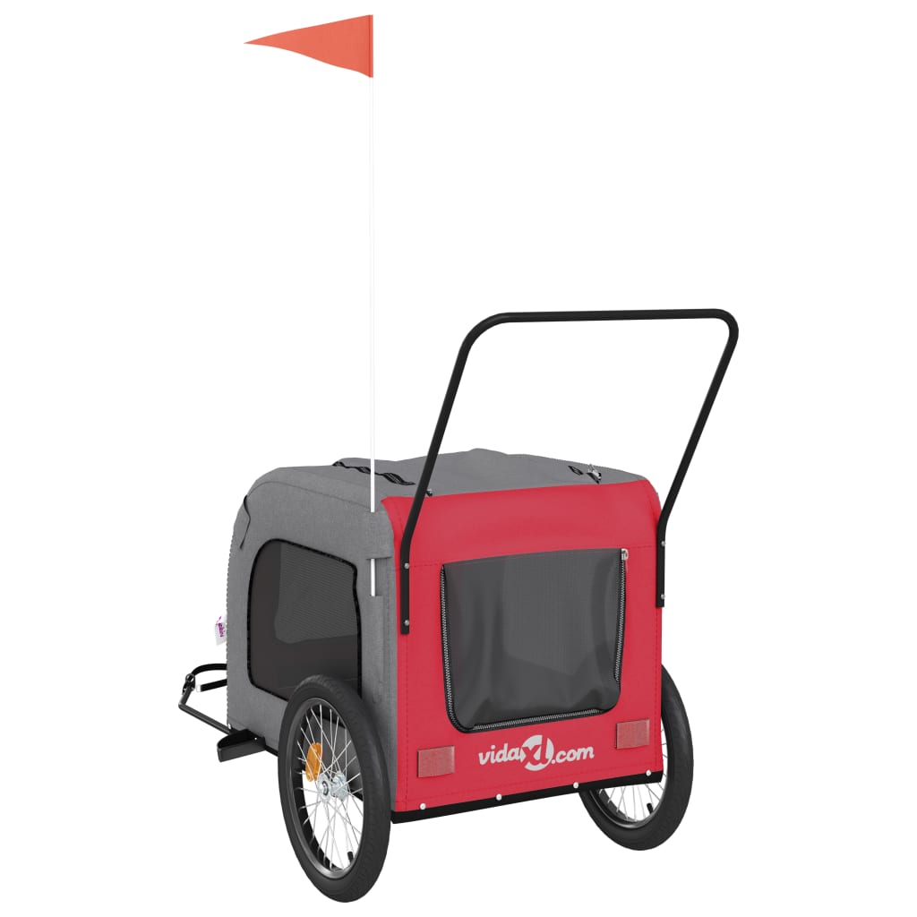 Pet Bike Trailer Red and Grey Oxford Fabric and Iron